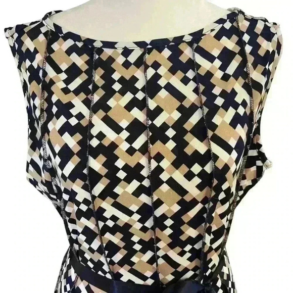 Haani Sleeveless Fit & Flare Dress Size XLP  Black White Brown Stretch Career - Picture 3 of 8